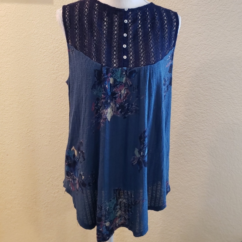 Lucky Brand  mixed media tunic top SZ L